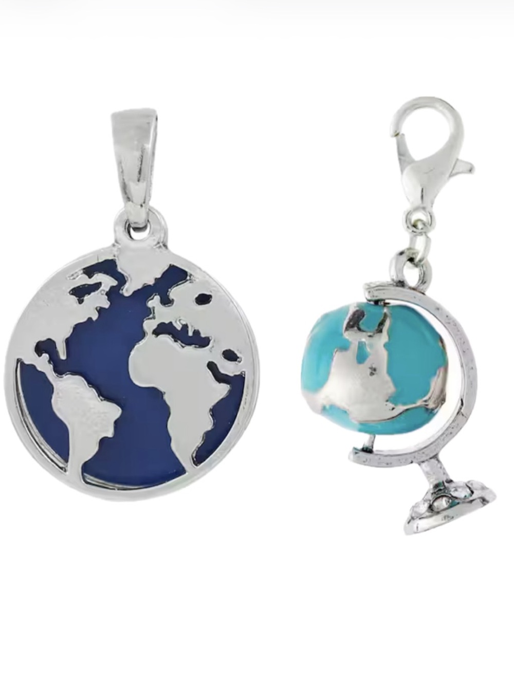 Bead Landing Set: Blue/SilverTone Earth Pendant+Turquoise/SilverTone Globe Charm